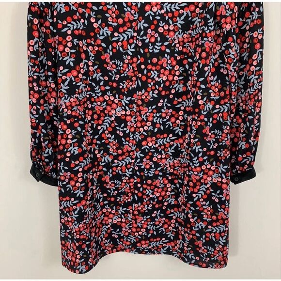 Loft Size S Long Sleeve Shift Dress Red Berry Floral Velvet Trim Cutout Fall - Picture 6 of 14